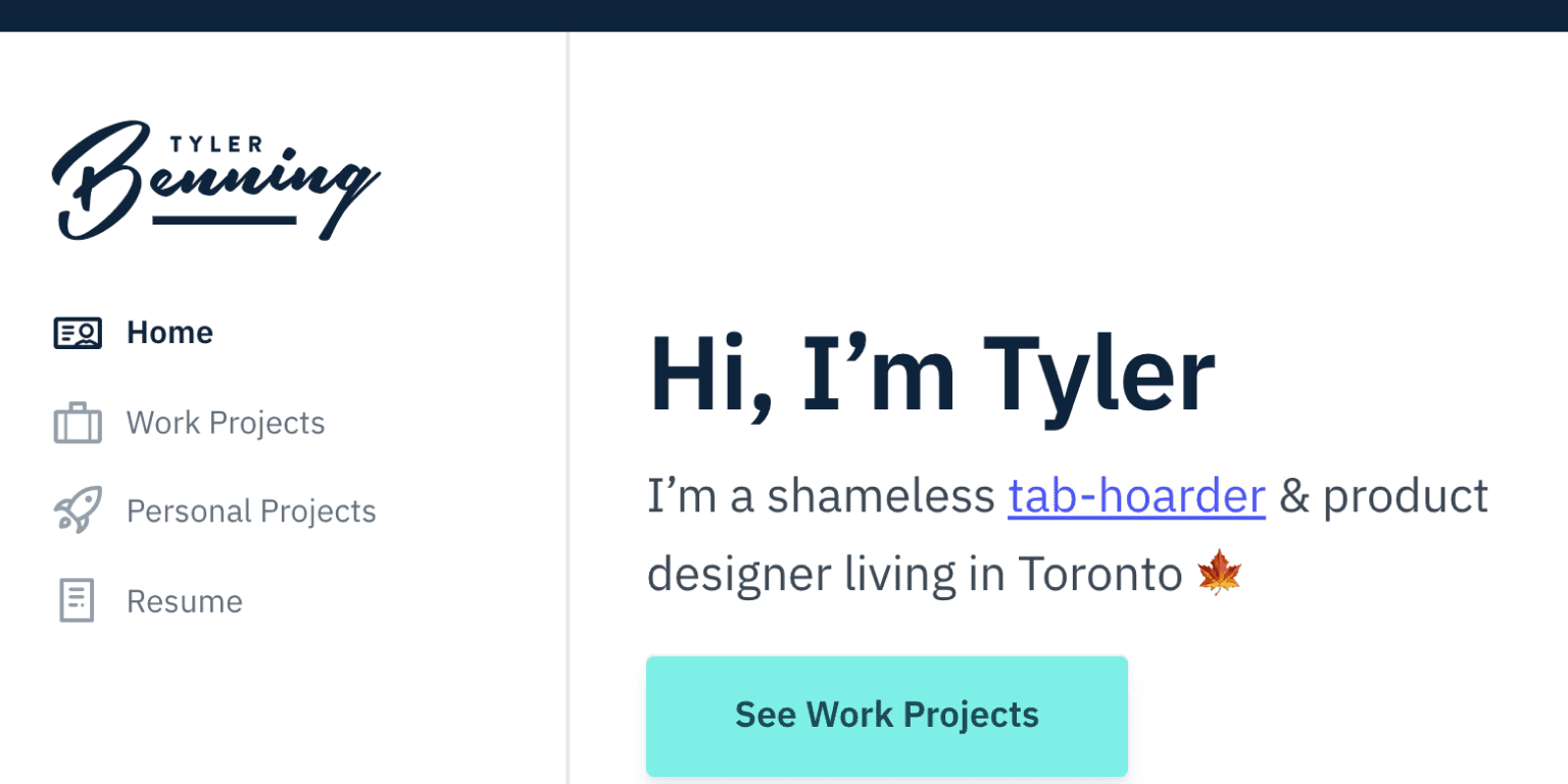 tyler benning portfolio screenshot