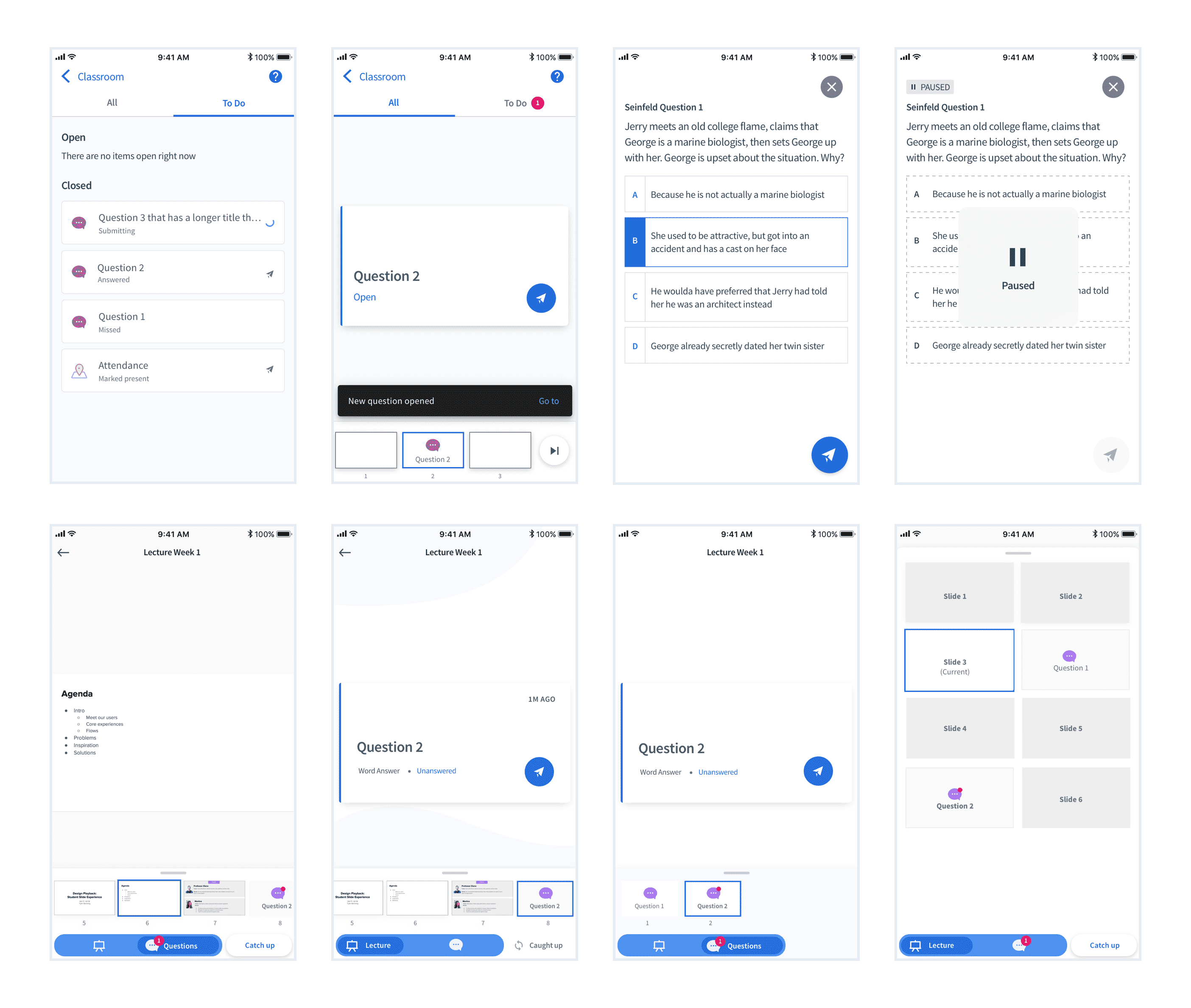 sample ui of questions and slides